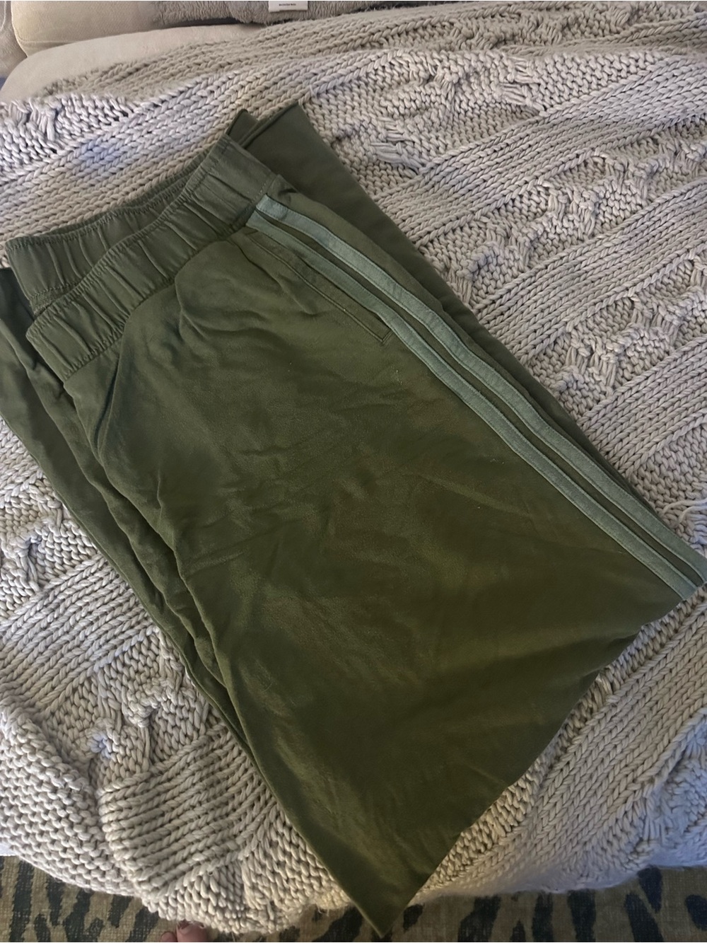 aerie Olive Green Wide Leg Track Joggers with Side Stripes